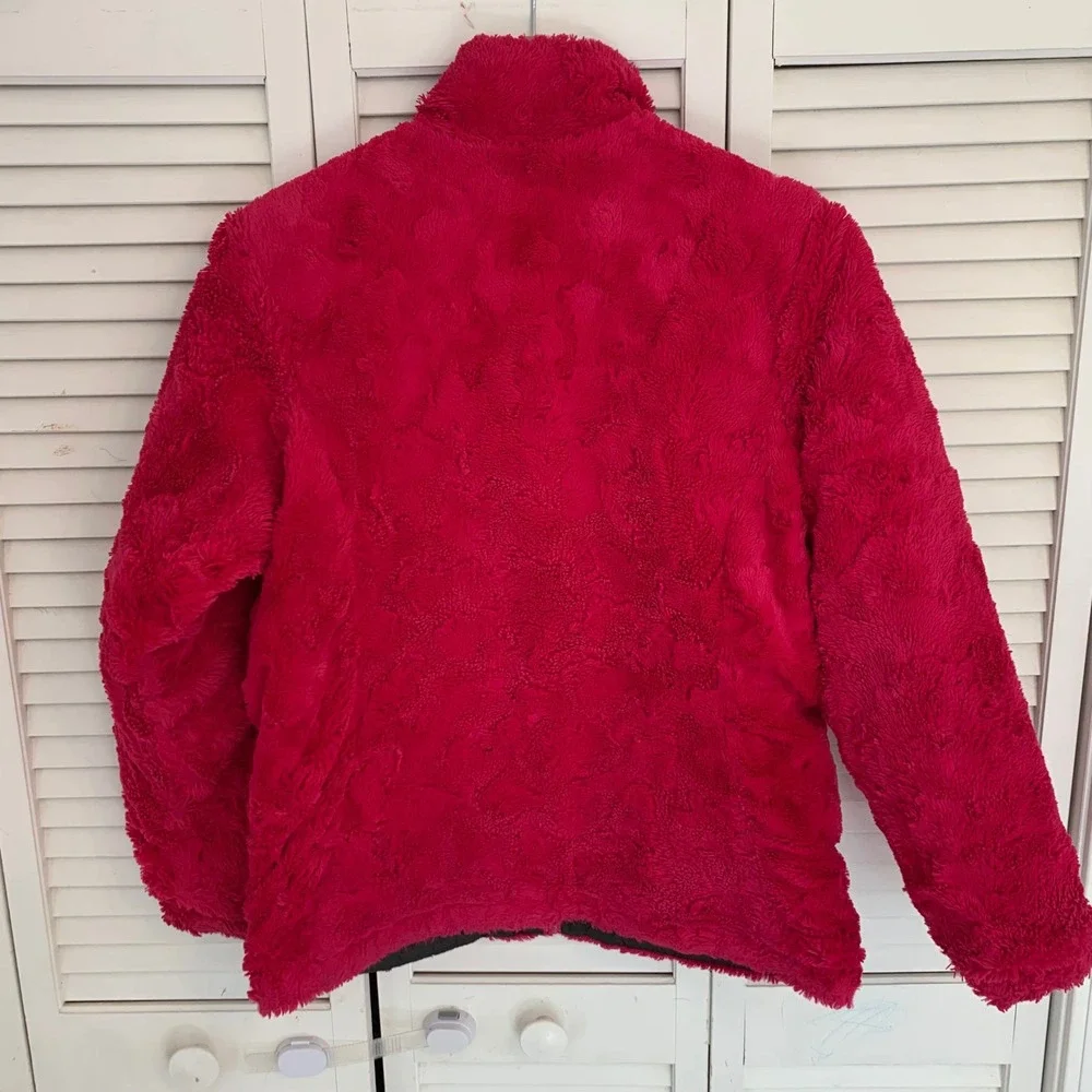 The North Face Girl‎ Youth XL 18 Reversible Mossbud Jacket Coat Grey Pink Fleece